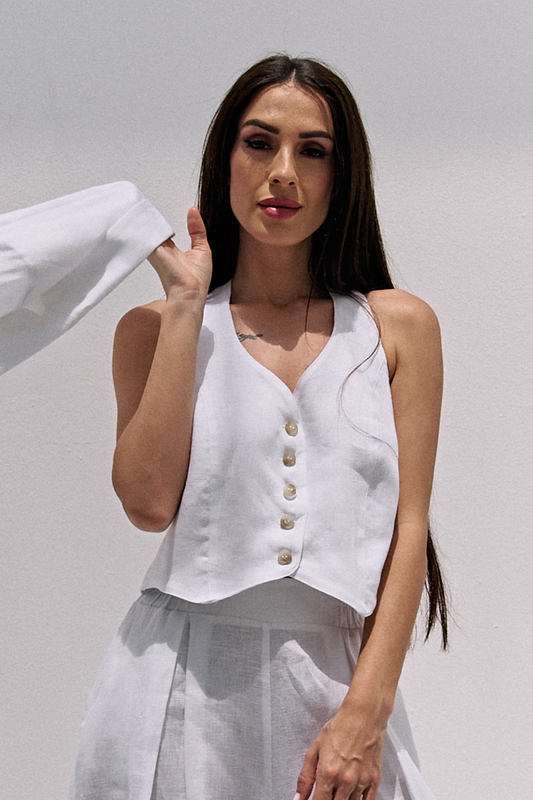 WHITE LINEN VEST