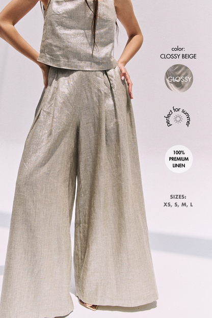 EVARA PALAZZO TROUSERS | GLOSSY BEIGE